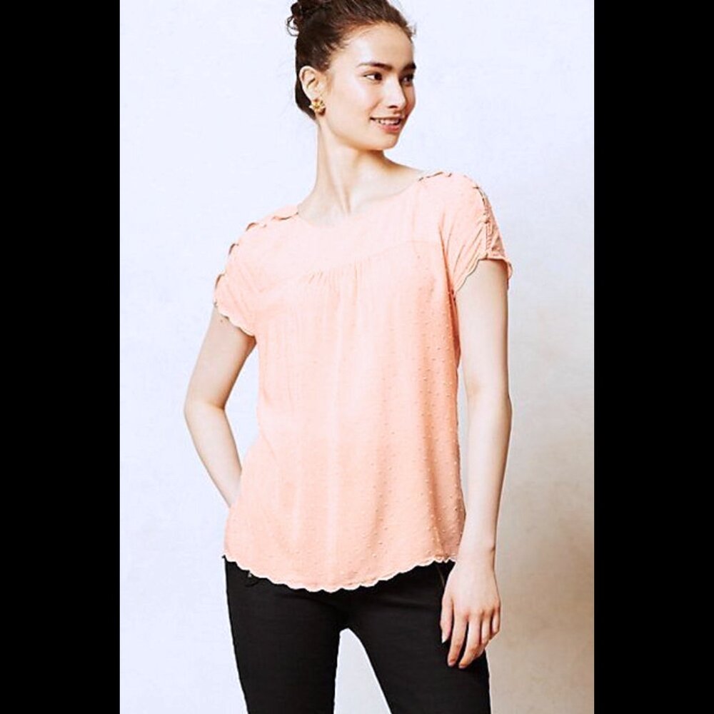 NWOT Anthropologie Maeve Swiss Dot/Clip Dot Scallop Hem Blouse